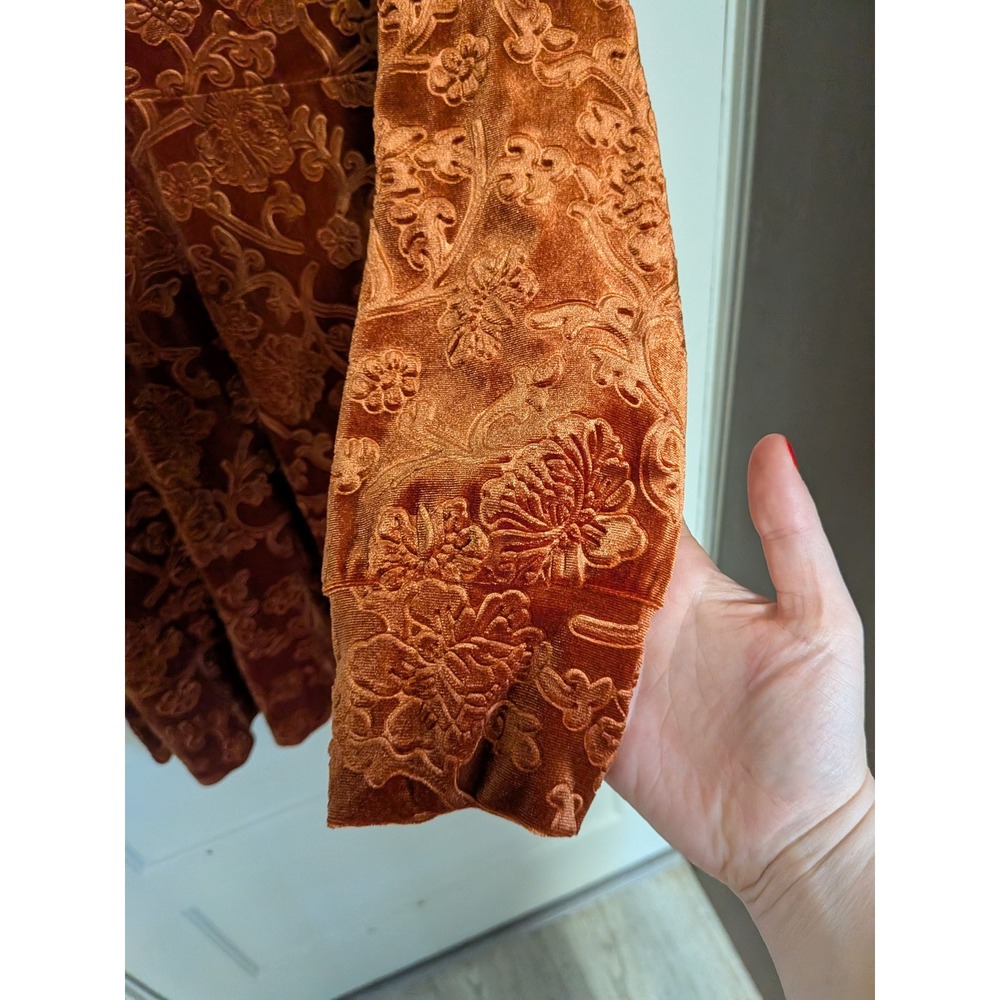 Cider Floral Jacquard Velvet Mini Shirt Dress Burnt Orange Long Sleeve Medium - Picture 4 of 6
